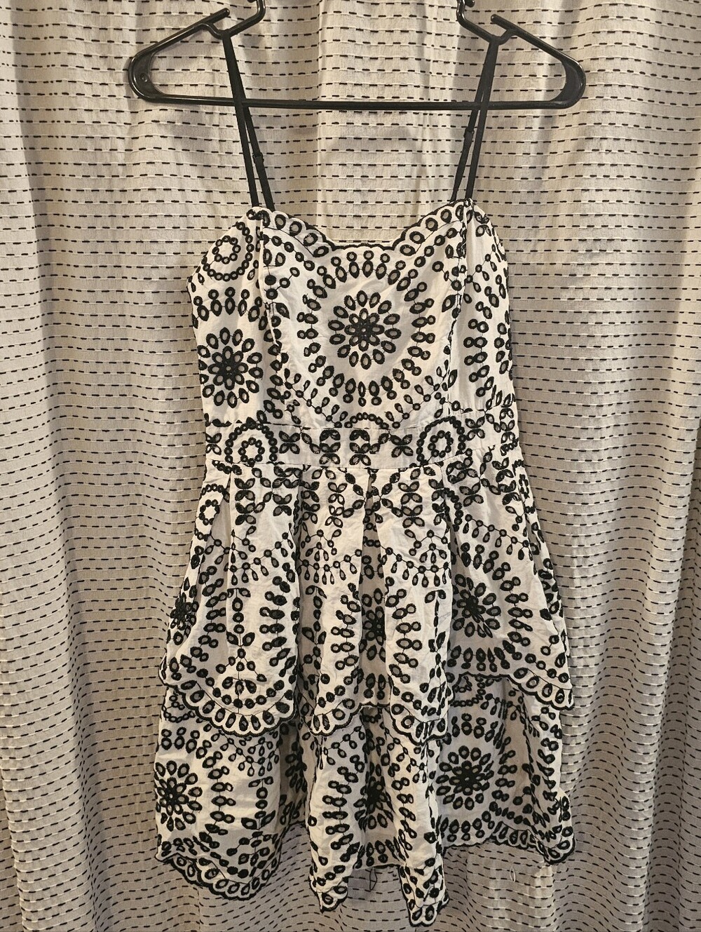 Express White Mini Dress with Black Embroidered Medallions